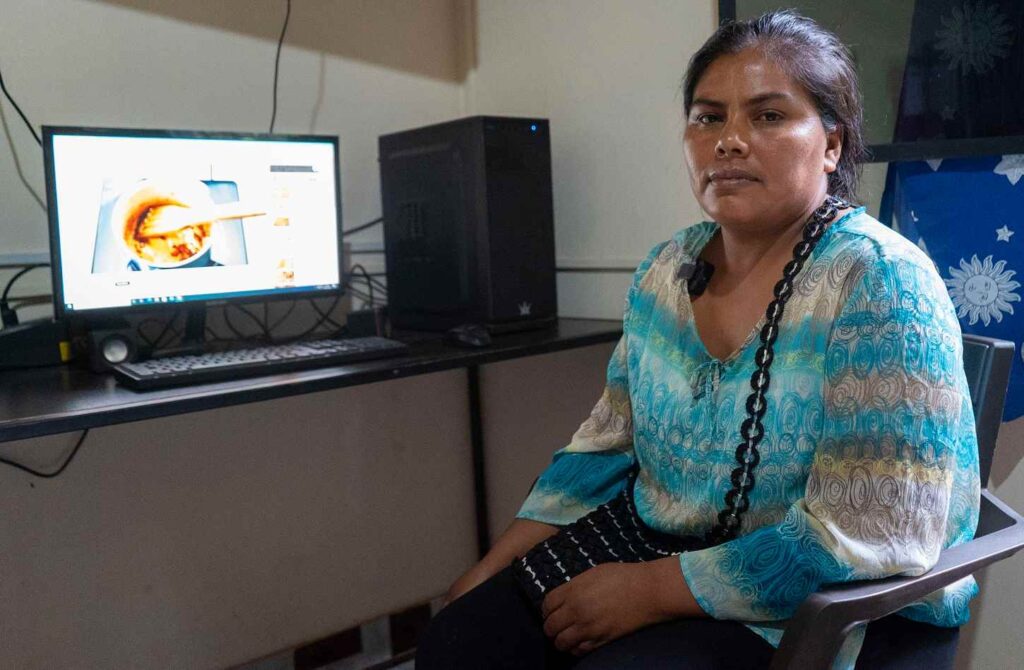 Una mujer sentada delante de un ordenador