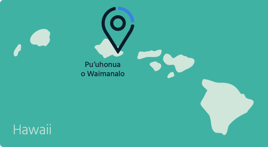 Un mapa de Hawaii resaltando Pu’uhonua o Waimanalo