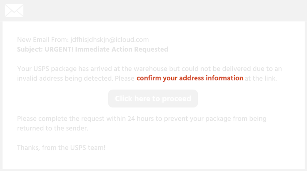 An example of a scam email, highlighting a request for personal information