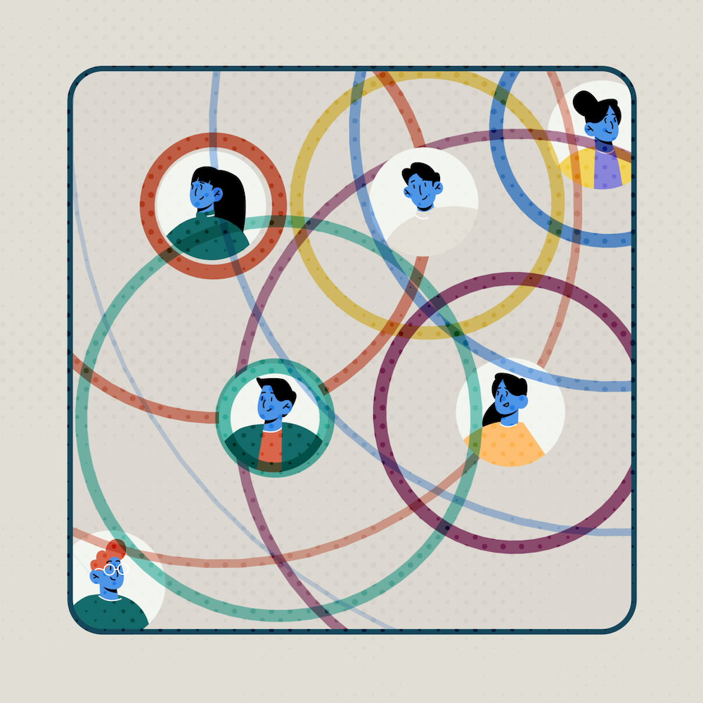 A graphic displaying the dound waves from several people talking in a small space